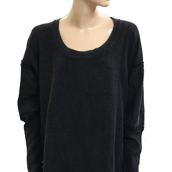 Free People Midnight Drift Pullover Sweatshirt Top Black Cotton S NWT 283708 - Picture 5 of 7